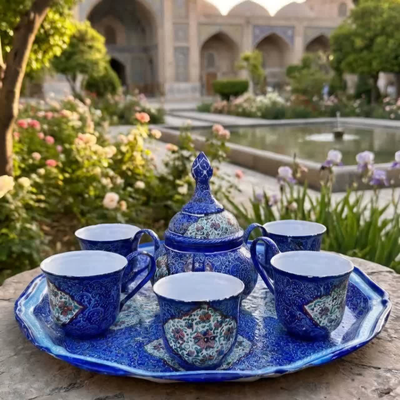 ست قندان وفنجان و سینی میناکاری — تصویر ۲