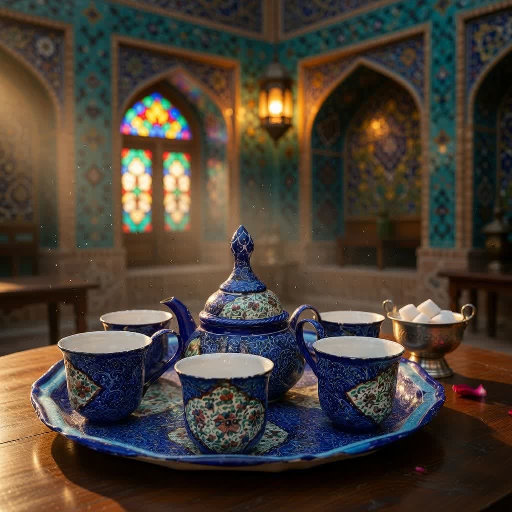 ست قندان وفنجان و سینی میناکاری
