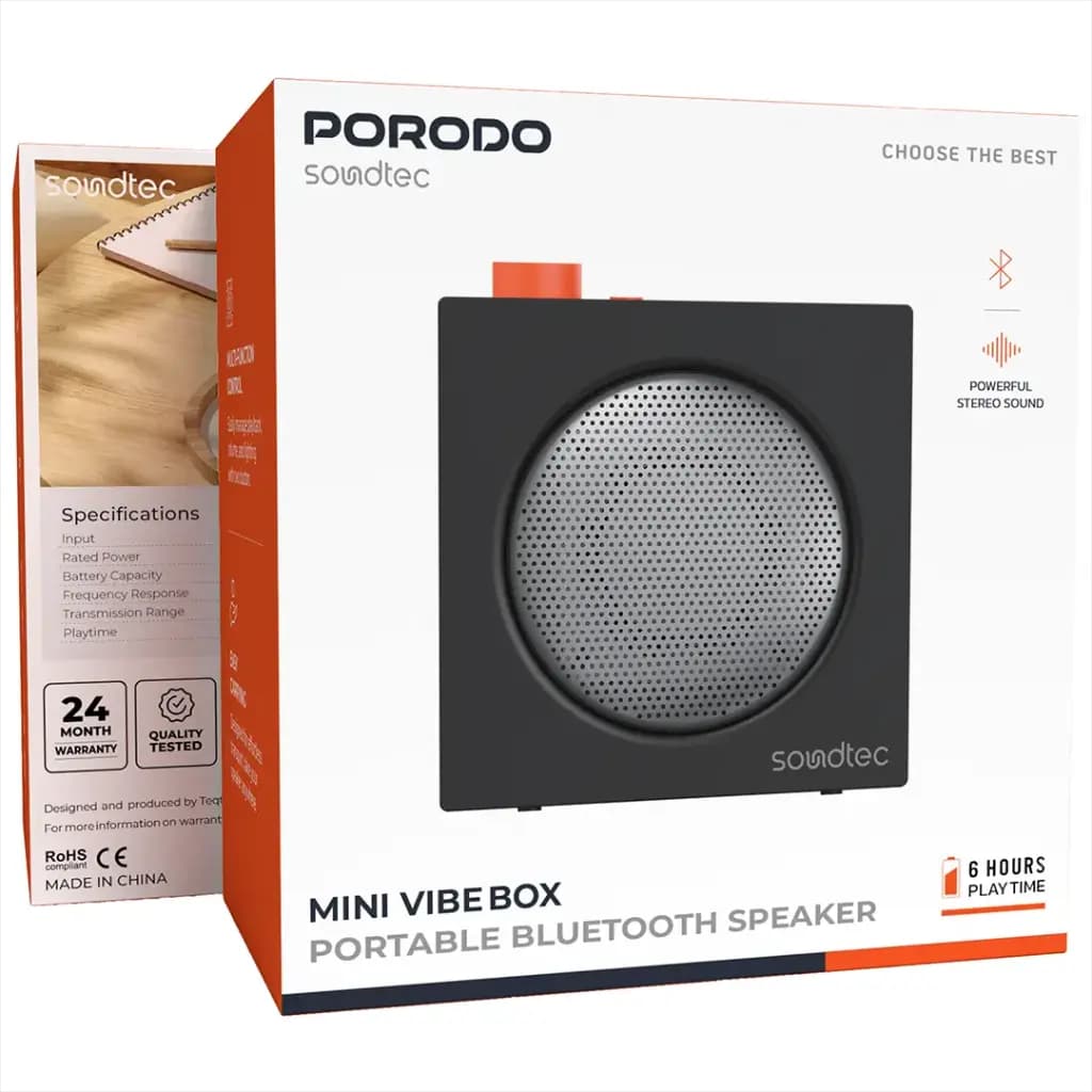 اسپیکر بلوتوث مینی وایب باکس Porodo Soundtec — تصویر ۳