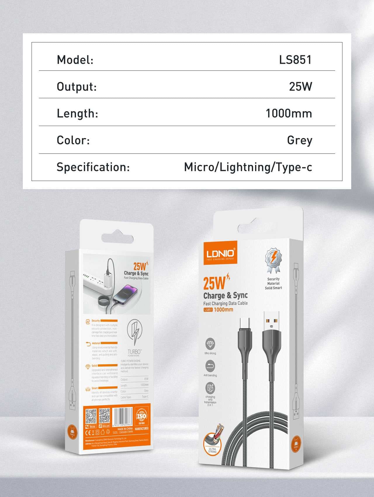مدل LS851 تبدیل USB به MICRO کابل شارژالدینیو