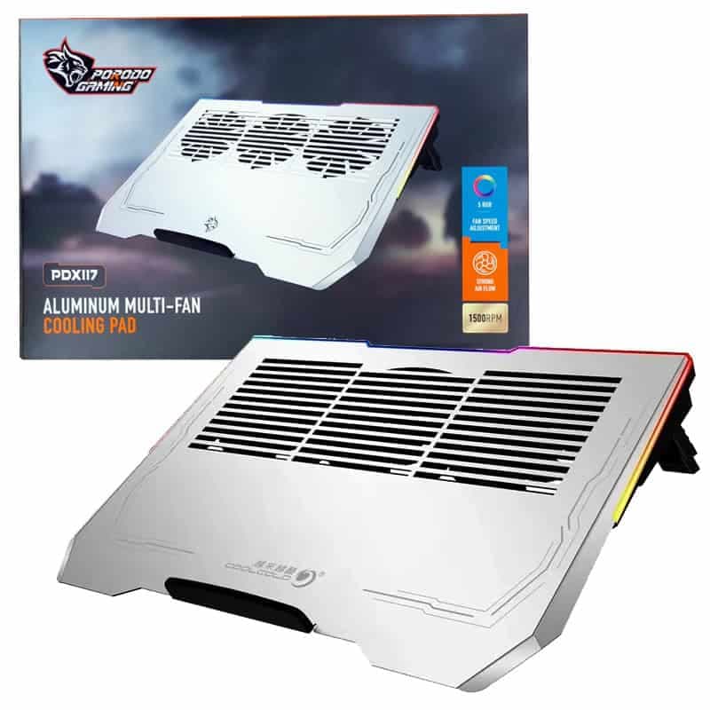 کول پد لپ تاپ 3فن آلومینیومی RGBدار گیمینگ پرودو مدل porodo gaming aluminium multi-fan PDX117 — تصویر ۴