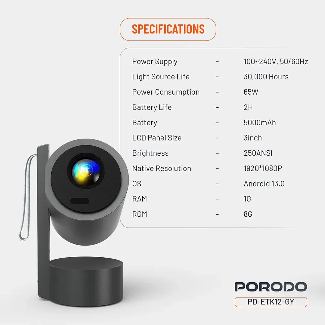 ویدیو پروژکتور قابل حمل پرودو مدل SMART PROJECTOR FULL HD — تصویر ۷