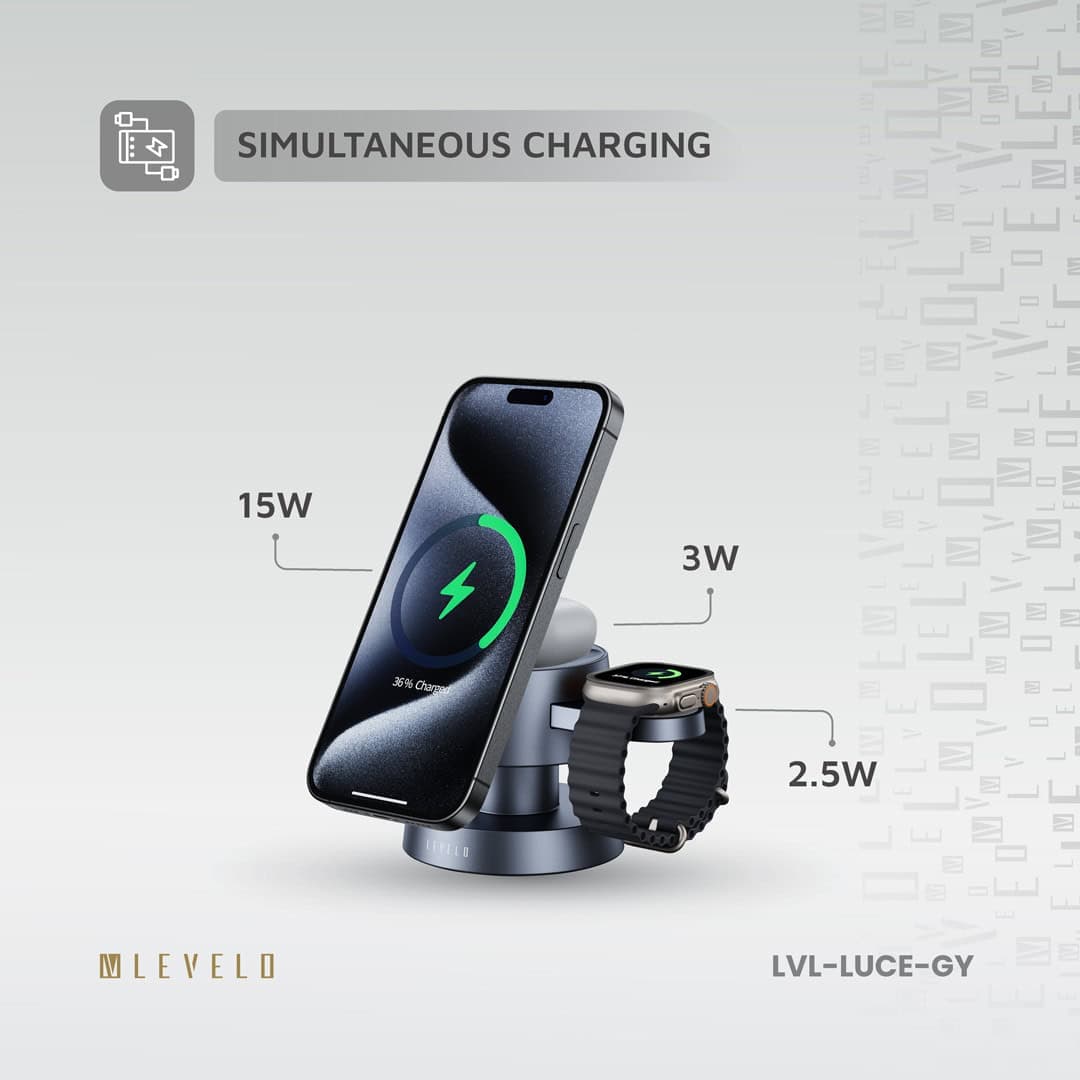 شارژر وایرلس رومیزی 4 کاره لولو Levelo Luce 4in1 Wireless Charger LVL-LUCE — تصویر ۸