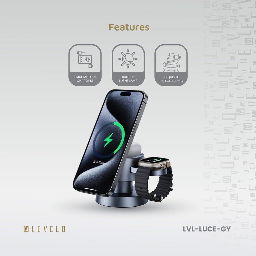 شارژر وایرلس رومیزی 4 کاره لولو Levelo Luce 4in1 Wireless Charger LVL-LUCE — تصویر ۵