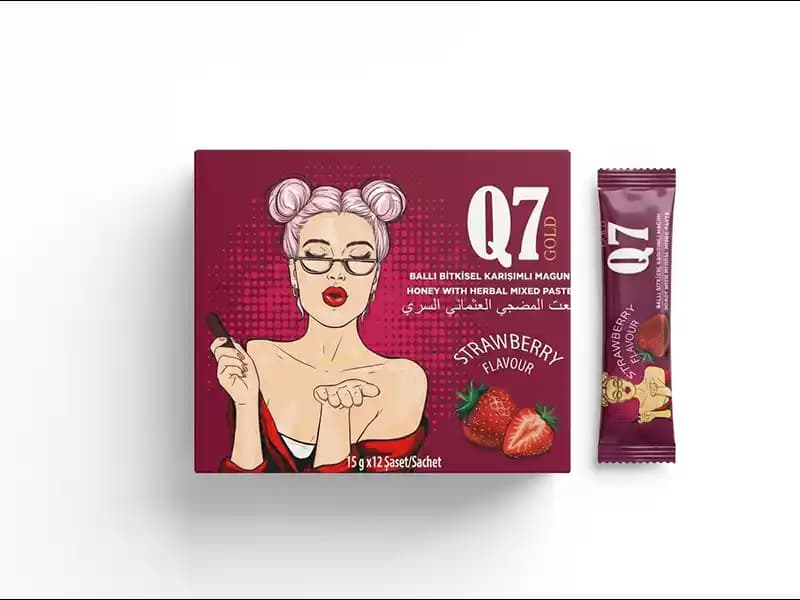 مکمل گیاهی Q7 با طعم توت فرنگی (تقویت میل جنسی بانوان)