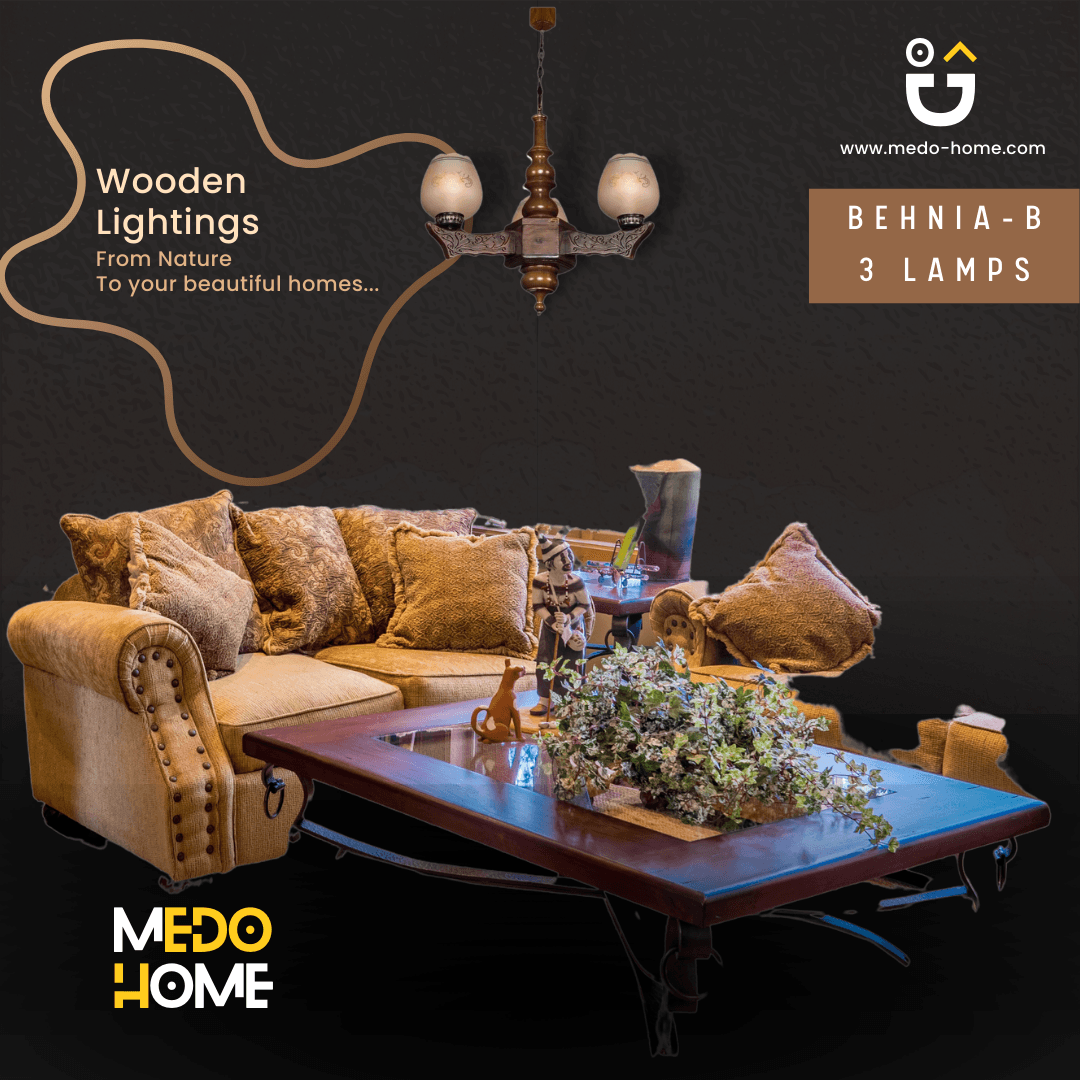 لوستر چوبی بهنیا برجسته 3 شعله — تصویر ۳