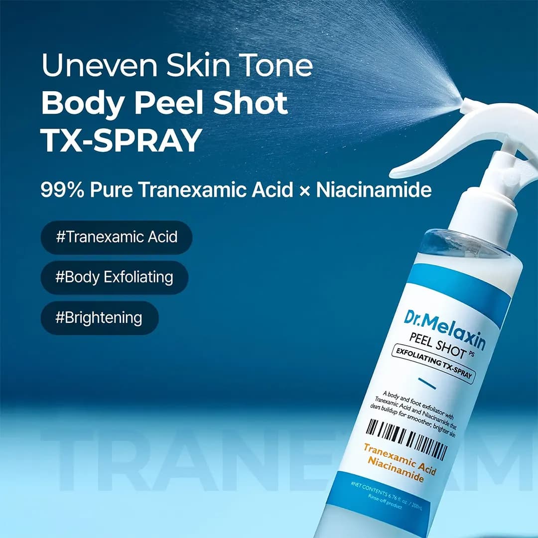 اسپری پیل شات بدن TX دکتر ملاکسین لایه بردار و روشن کننده حجم 200 میل — تصویر ۲