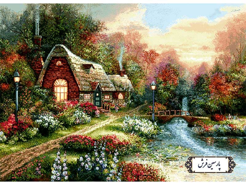 نخ و نقشه تابلو فرش منظره خانه و پل – کد NV959