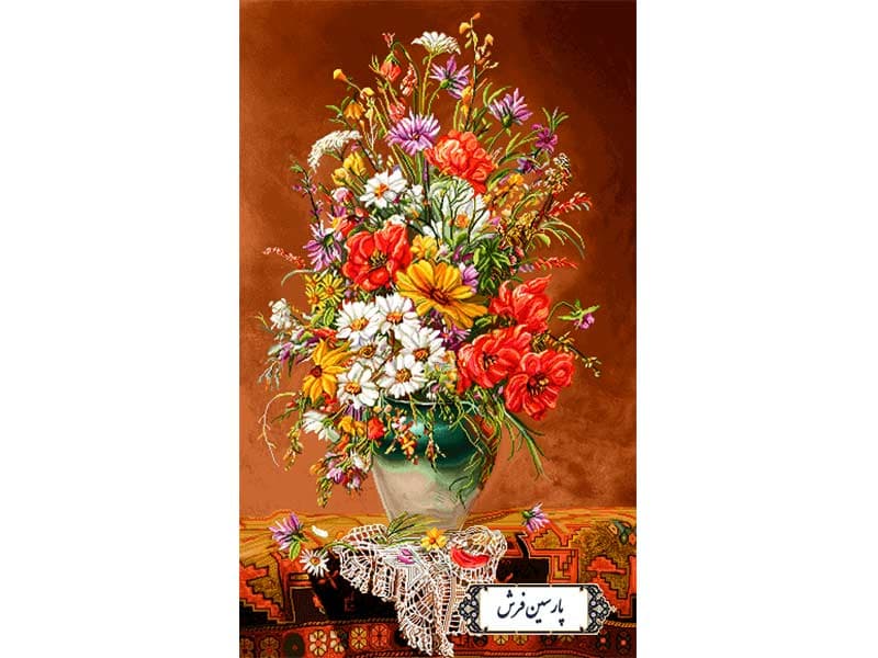نخ و نقشه تابلو فرش گلدان روی فرش – کد NG1647