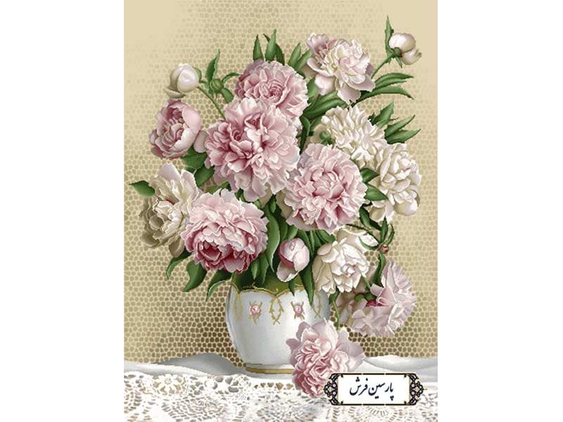 نخ و نقشه تابلو فرش گل و گلدان سفید – کد NG1630