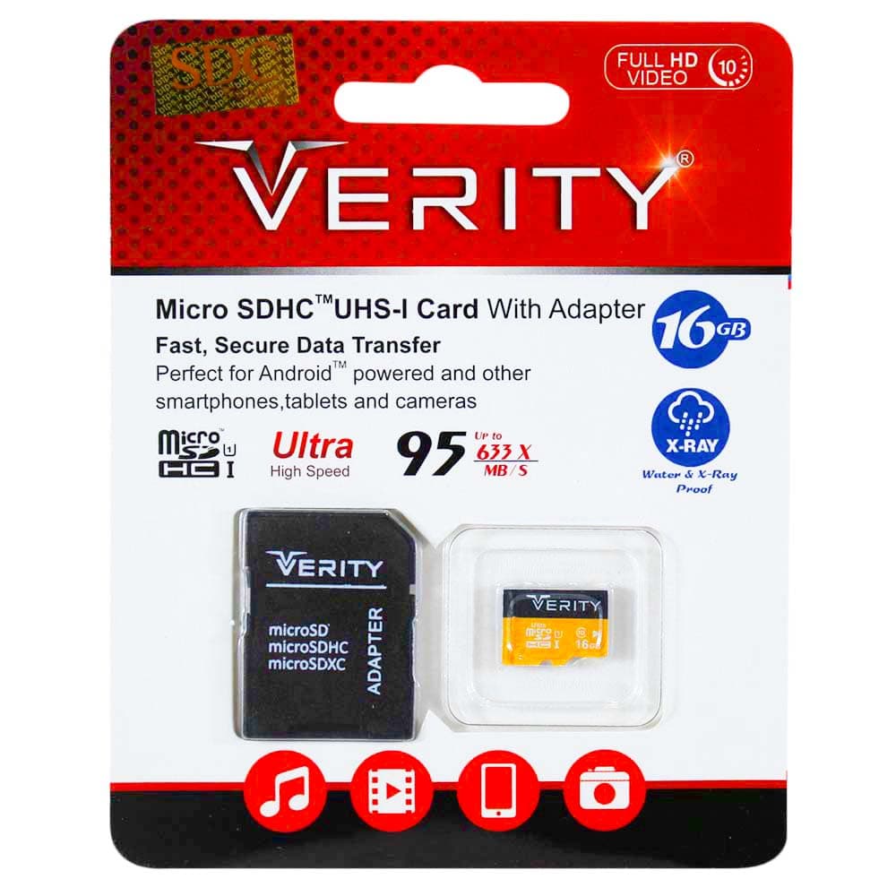 کارت حافظه میکرو اس دی Verity ظرفیت ۱۶ گیگابایت به همراه آداپتور