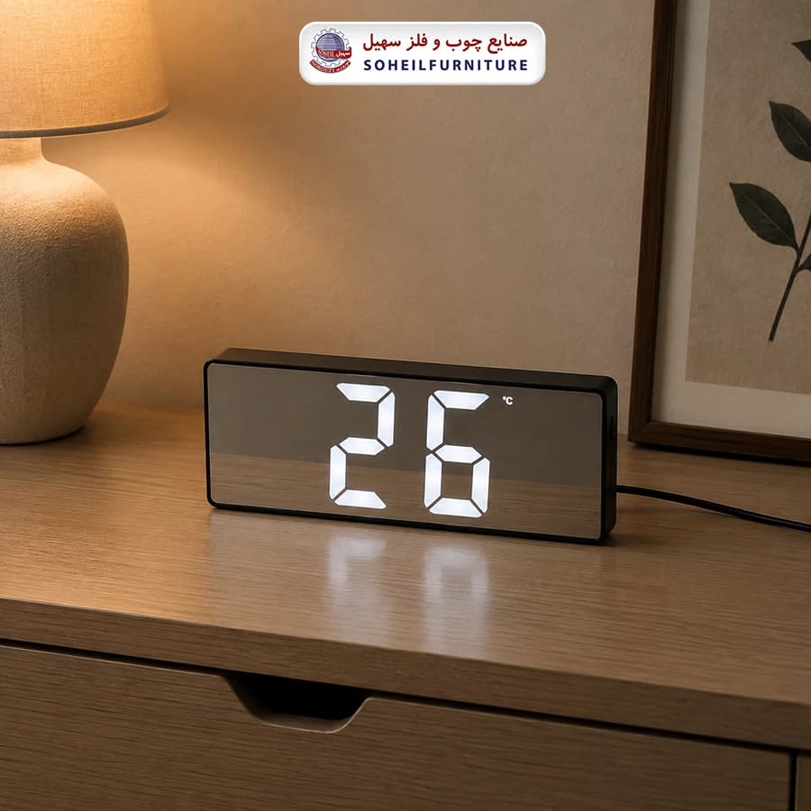 ساعت رومیزی دیجیتال کد 0712 سهیل (ساعت دارای زنگ-دماسنج-تقویم) — تصویر ۲