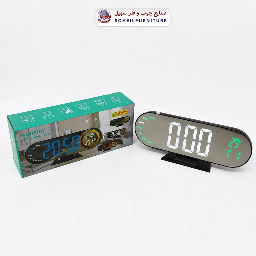 ساعت رومیزی دیجیتال کد 3827 سهیل (ساعت دارای زنگ-دماسنج-تقویم) — تصویر ۲