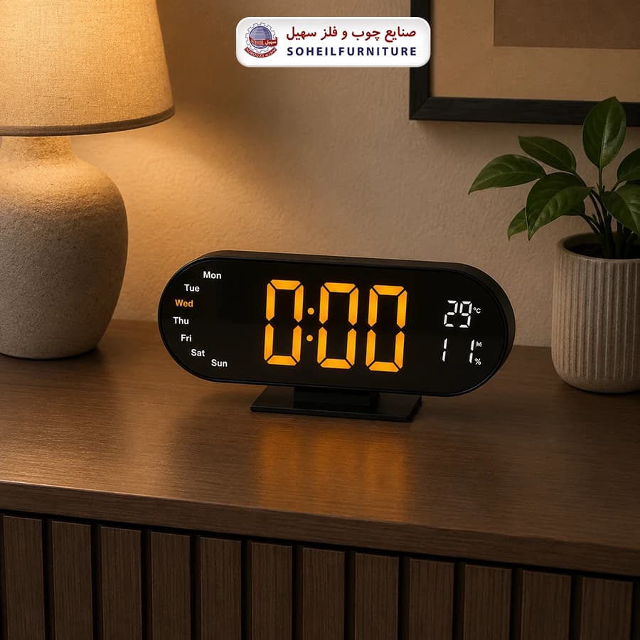 ساعت رومیزی دیجیتال کد 3827 سهیل (ساعت دارای زنگ-دماسنج-تقویم) — تصویر ۵
