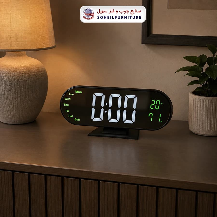 ساعت رومیزی دیجیتال کد 3827 سهیل (ساعت دارای زنگ-دماسنج-تقویم) — تصویر ۶