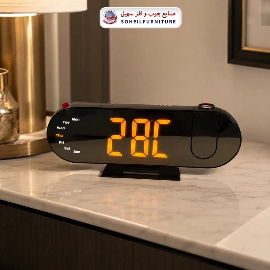 ساعت رومیزی دیجیتال لیزردار کد 3827 سهیل (ساعت دارای زنگ-دماسنج-تقویم) — تصویر ۲