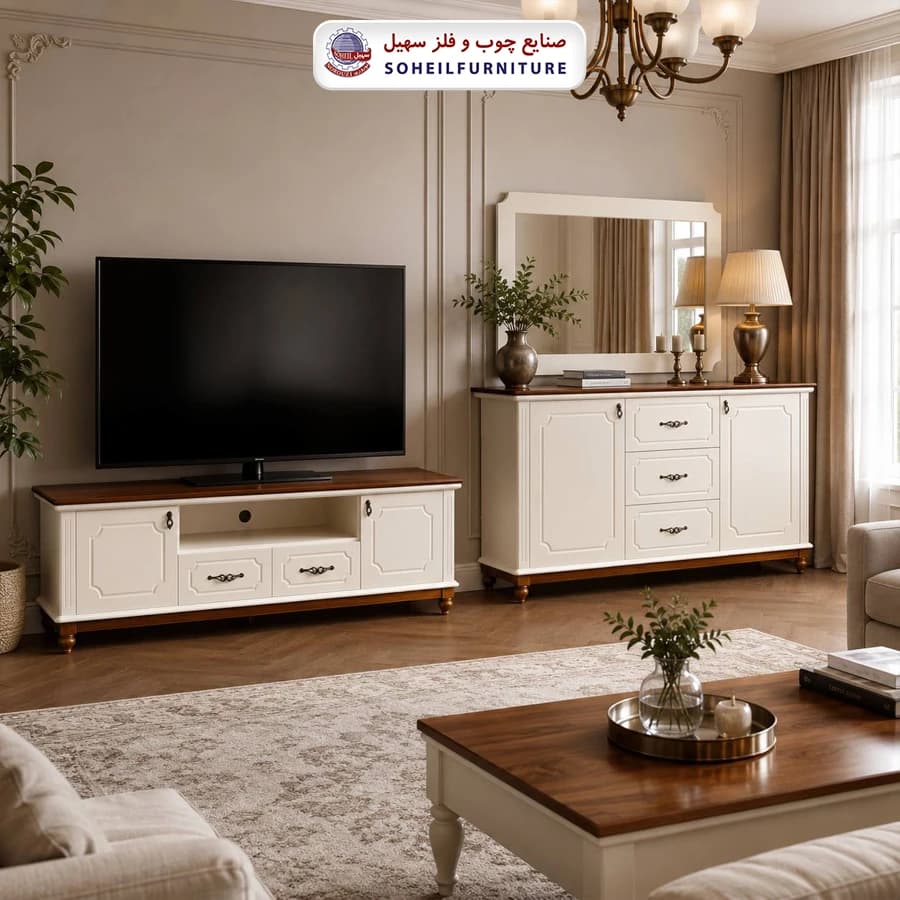 آینه کنسول کلاسیک چوب و MDF مدل 158 سهیل (روکش طبیعی چوب بلوط) — تصویر ۳