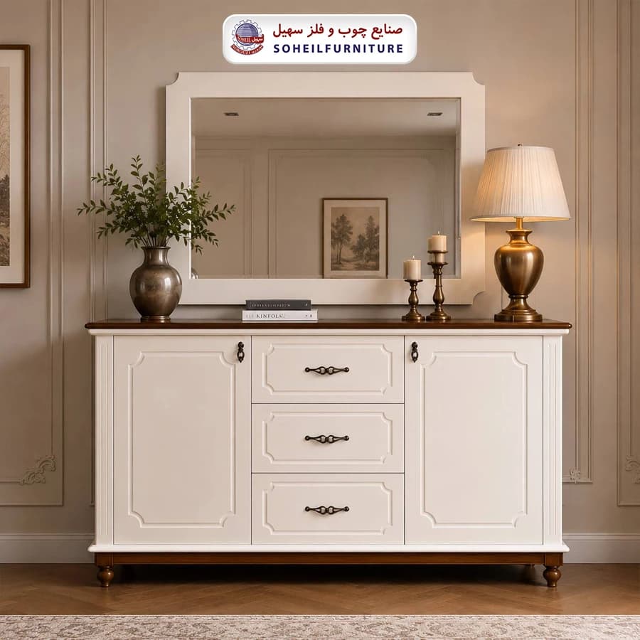 آینه کنسول کلاسیک چوب و MDF مدل 158 سهیل (روکش طبیعی چوب بلوط)