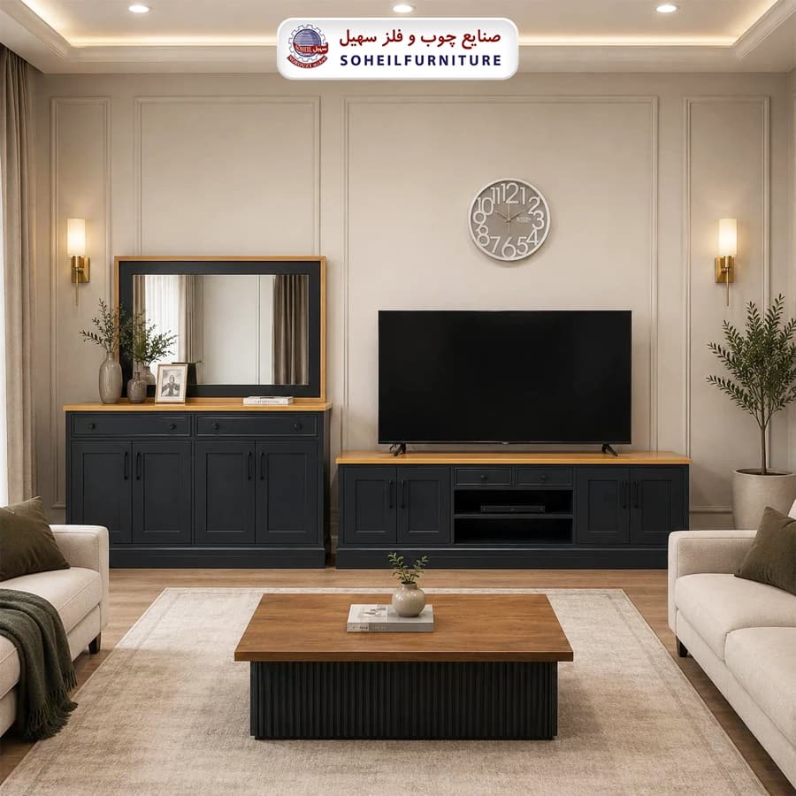 آینه کنسول مدرن چوب و MDF مدل 157 سهیل (روکش طبیعی چوب بلوط) — تصویر ۳