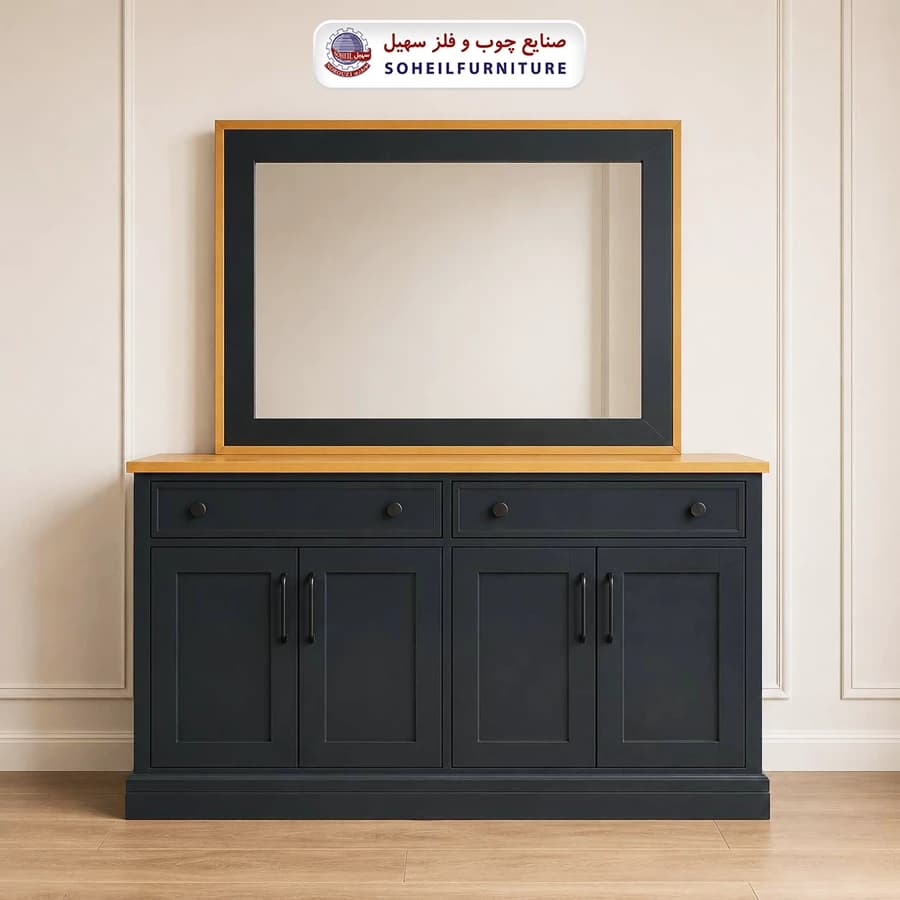 آینه کنسول مدرن چوب و MDF مدل 157 سهیل (روکش طبیعی چوب بلوط) — تصویر ۴