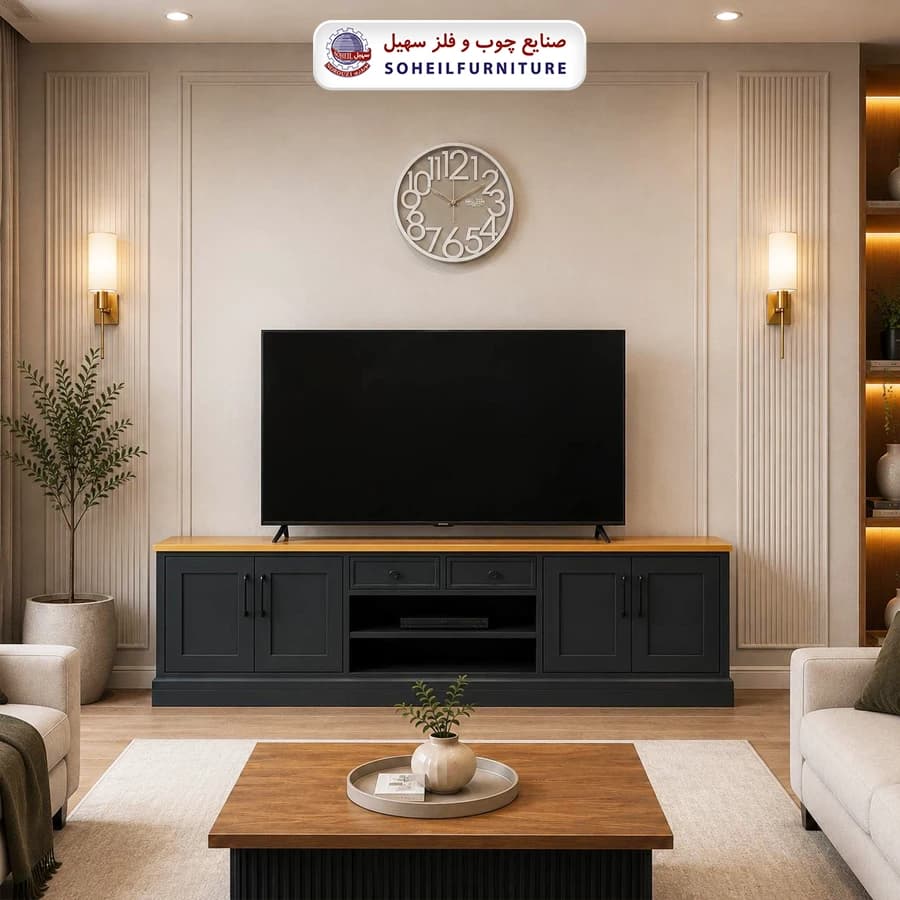 میز تلویزیون 157 سهیل روکش چوب طبیعی بلوط — تصویر ۳