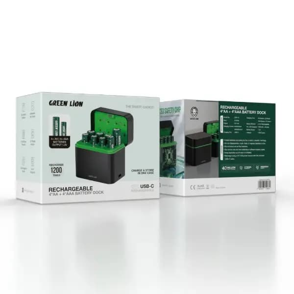 داک باتری قابل شارژ 4 عدد قلمی + 4 عدد نیم قلمی با پورت تایپ سی گرین لاین مدل Green Lion Dock GRB-13 — تصویر ۴