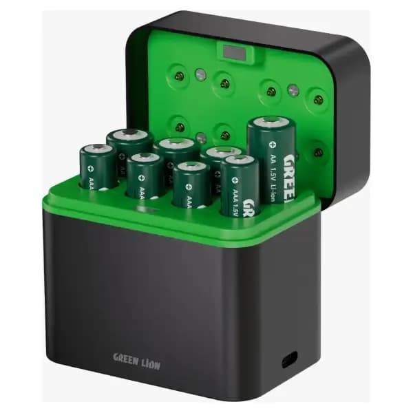داک باتری قابل شارژ 4 عدد قلمی + 4 عدد نیم قلمی با پورت تایپ سی گرین لاین مدل Green Lion Dock GRB-13