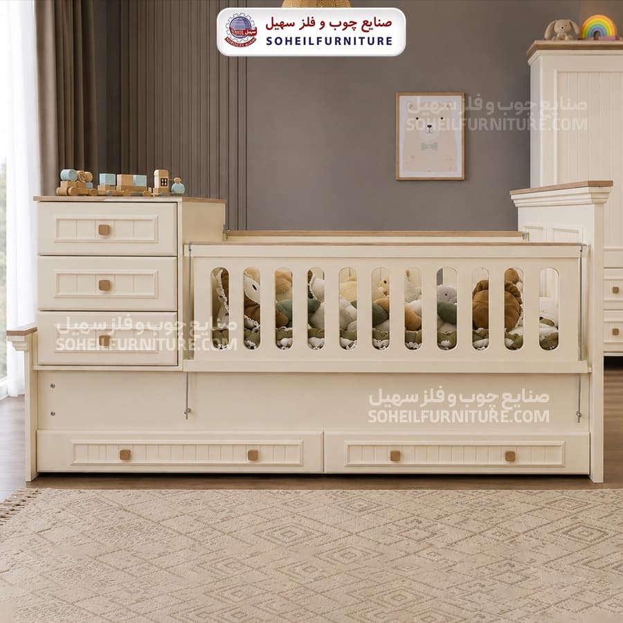 تخت دومنظوره نوزاد پیناد حصیری (قابل تبدیل به نوجوان)