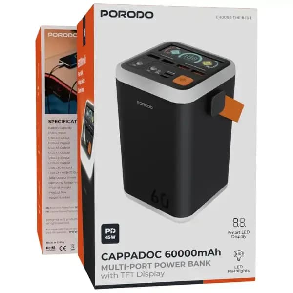 پاوربانک 60000 هزار با نمایشگر TFT چندپورت پرودو مدل Porodo Cappadoc — تصویر ۳