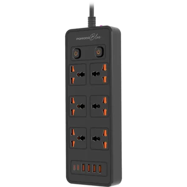 چندراهی برق ۶ پریز با کلید دوگانه پرودو مدل Porodo Blue 6 AC Dual Switch Power Strip