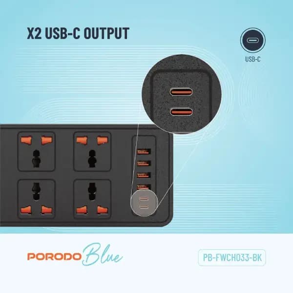 چندراهی برق ۶ پریز با کلید دوگانه پرودو مدل Porodo Blue 6 AC Dual Switch Power Strip — تصویر ۶