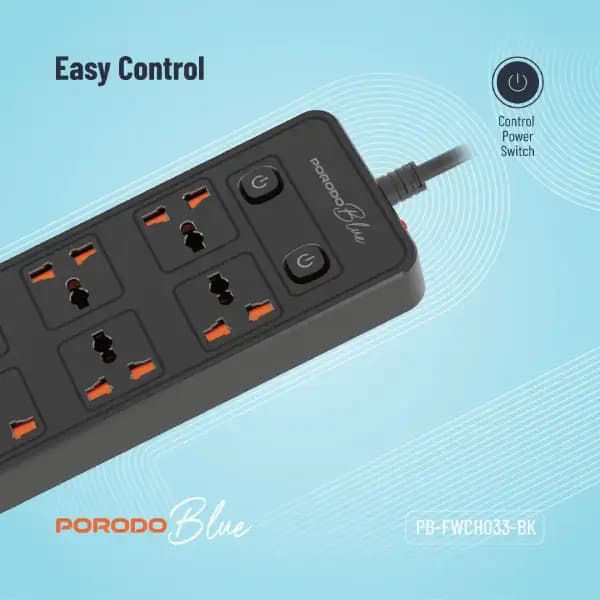 چندراهی برق ۶ پریز با کلید دوگانه پرودو مدل Porodo Blue 6 AC Dual Switch Power Strip — تصویر ۳