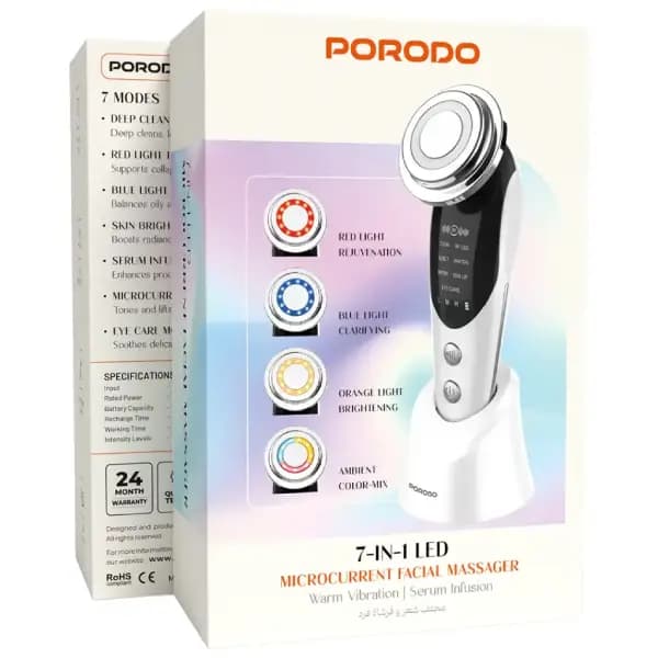 ماساژور صورت ۷ در ۱ با فناوری میکروکارنت لرزش گرم و قابلیت جذب سرم پرودو مدل Porodo 7-In-1 — تصویر ۶