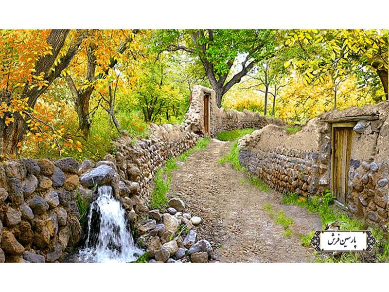 نخ و نقشه تابلو فرش منظره کوچه باغ پاییزی – کد NV910