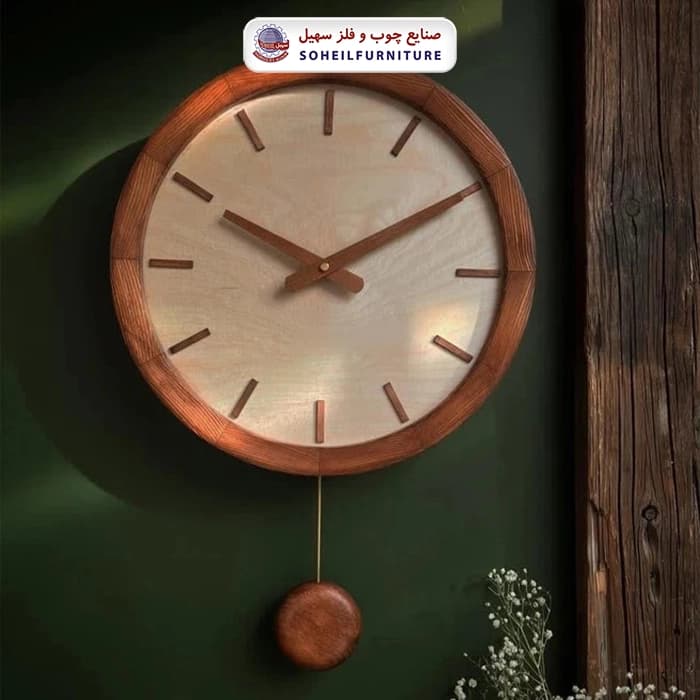 ساعت دیواری چوبی فانتزی مدل رینگی پاندول دار سهیل