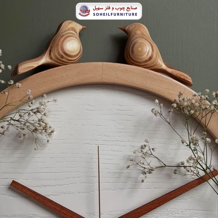 ساعت دیواری چوبی فانتزی مدل رینگی پرنده دار سهیل — تصویر ۳