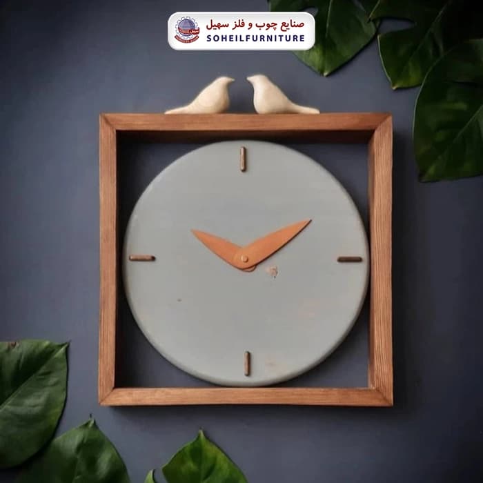 ساعت دیواری چوبی فانتزی مدل 34 در 34 گرد سهیل