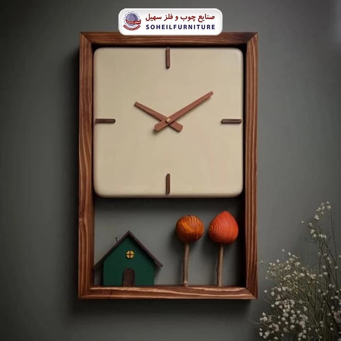 ساعت دیواری چوبی مدل خونه پاییز سهیل — تصویر ۳