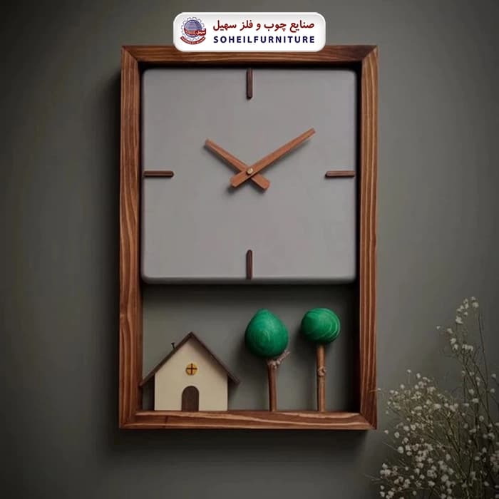 ساعت دیواری چوبی مدل خونه بهاری سهیل