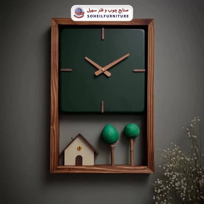 ساعت دیواری چوبی مدل خونه بهاری سهیل — تصویر ۴