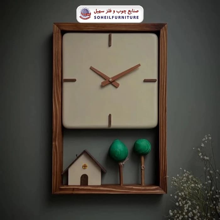 ساعت دیواری چوبی مدل خونه بهاری سهیل — تصویر ۳