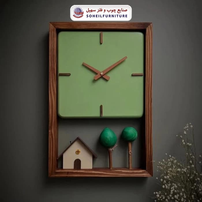 ساعت دیواری چوبی مدل خونه بهاری سهیل — تصویر ۵