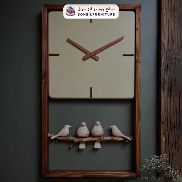 ساعت دیواری چوبی پرنده دار 70در40 مربع سهیل