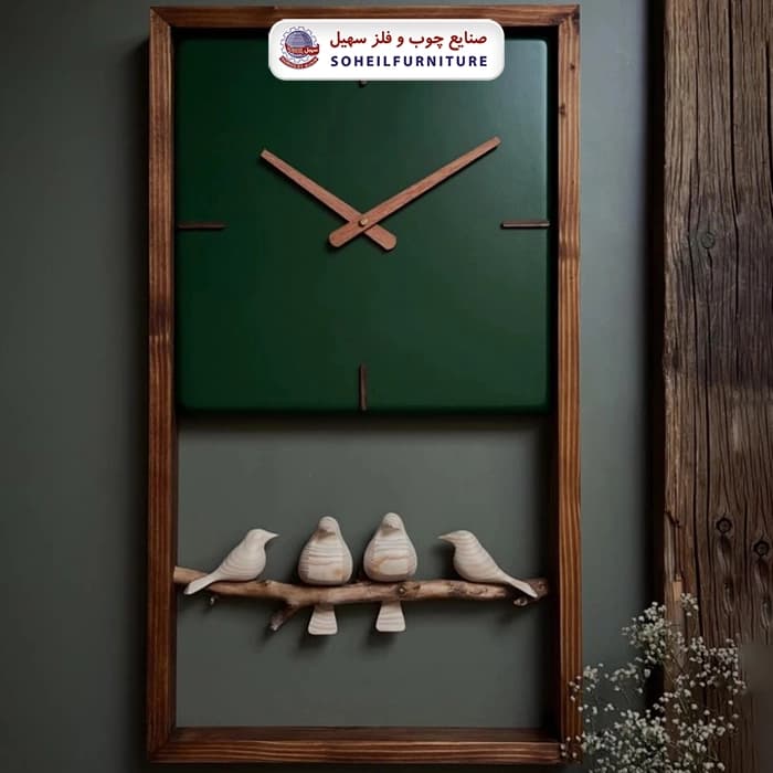 ساعت دیواری چوبی پرنده دار 70در40 مربع سهیل — تصویر ۲