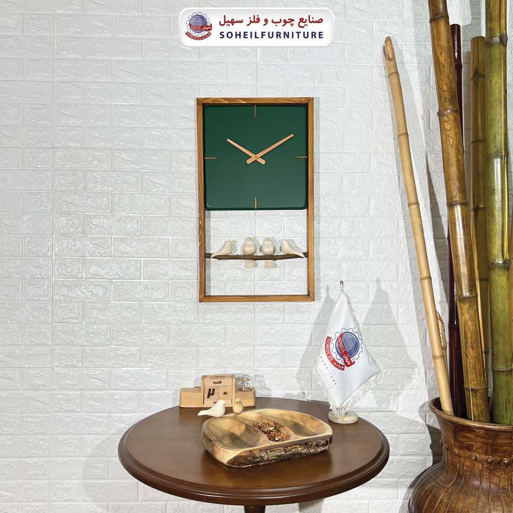 ساعت دیواری چوبی پرنده دار 70در40 مربع سهیل — تصویر ۴