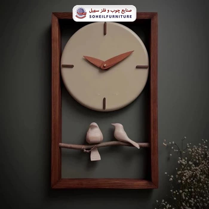 ساعت دیواری چوبی پرنده دار 50در30 گرد سهیل — تصویر ۲