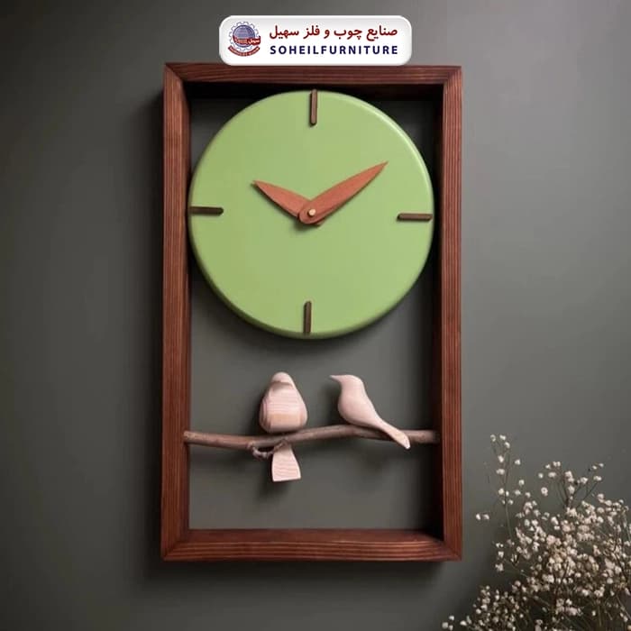 ساعت دیواری چوبی پرنده دار 50در30 گرد سهیل