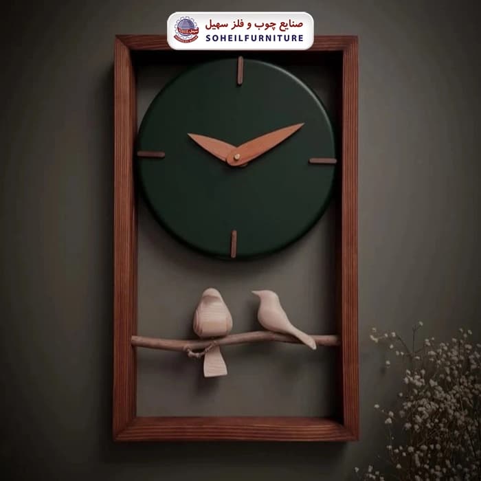 ساعت دیواری چوبی پرنده دار 50در30 گرد سهیل — تصویر ۶