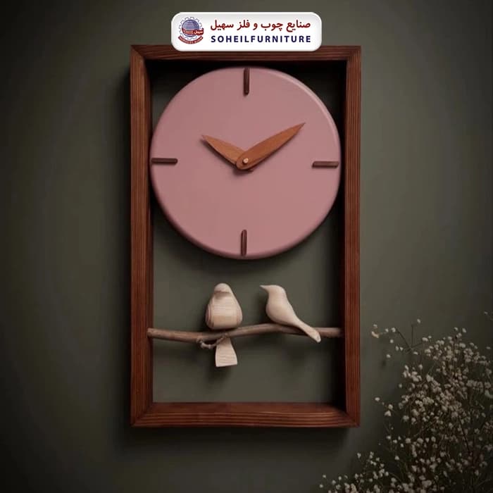 ساعت دیواری چوبی پرنده دار 50در30 گرد سهیل — تصویر ۴