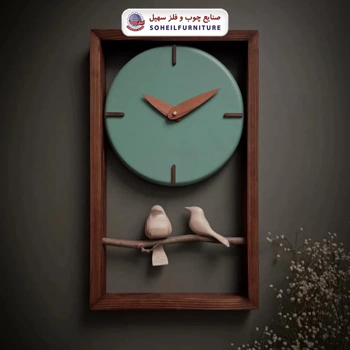ساعت دیواری چوبی پرنده دار 50در30 گرد سهیل — تصویر ۵